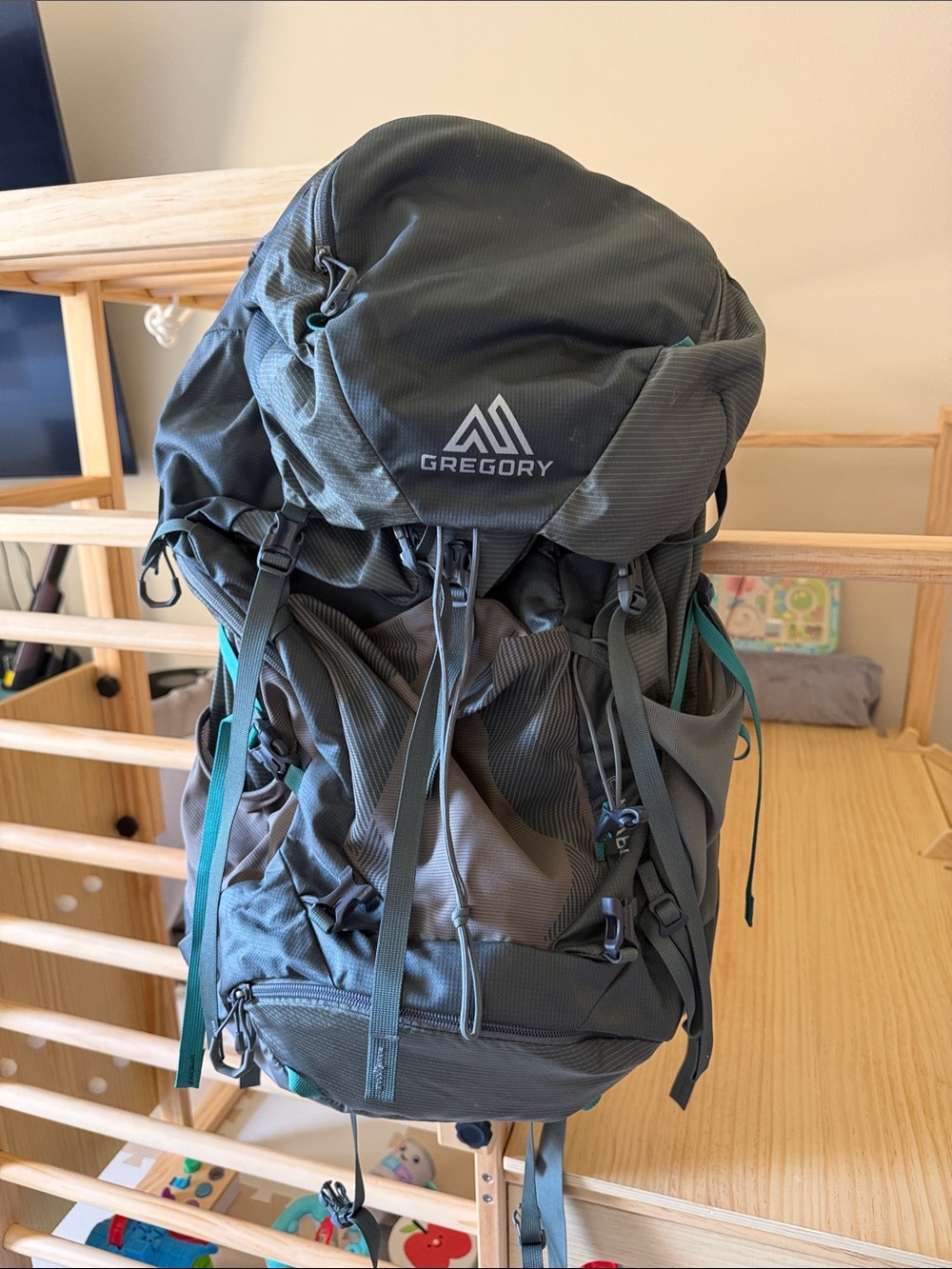 Gregory Olive Green Backpack with Teal Trim
